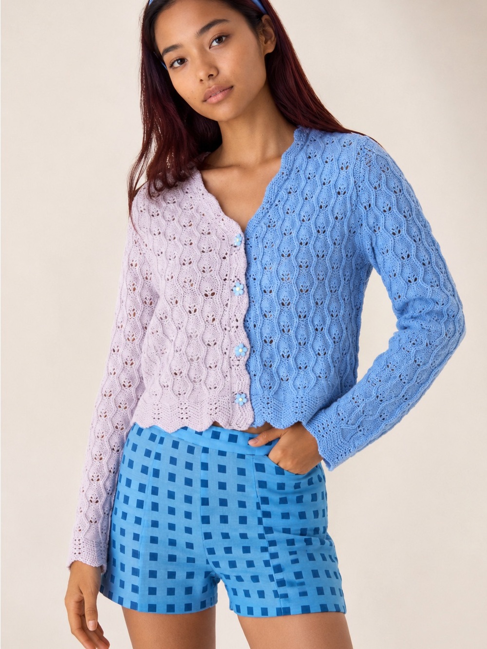 Anthropologie Find Me Now Lumi Wool Blend Colorblock Cardigan Blue Pink Size S - Picture 3 of 13